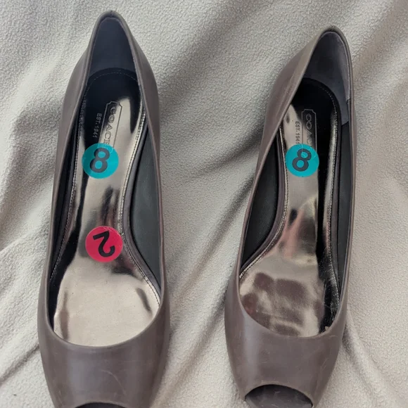 Coach Brown Peep-Toe Wedge Heels - Picture 3 of 6